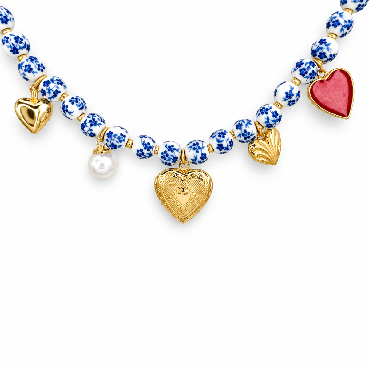Hearts & Locket Chinoiserie Beaded Necklace — approved Hearts collection luxury white background product photo