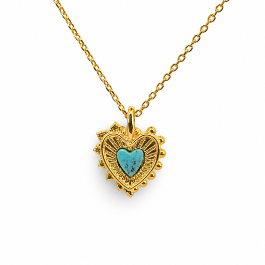 Scalloped Embedded Turquoise Heart Necklace — approved Western Default Title shiny gold product photo — 24271