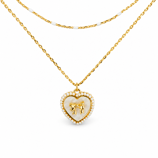 Bow Heart & Bead Chain Double Layer Necklace — approved Hearts collection luxury white background product photo