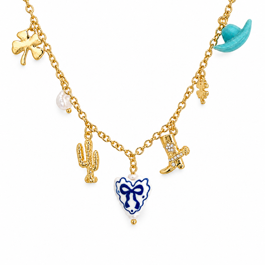 Chinoiserie Heart & Western Charm Station Necklace — approved Western Default Title shiny gold product photo — 24509