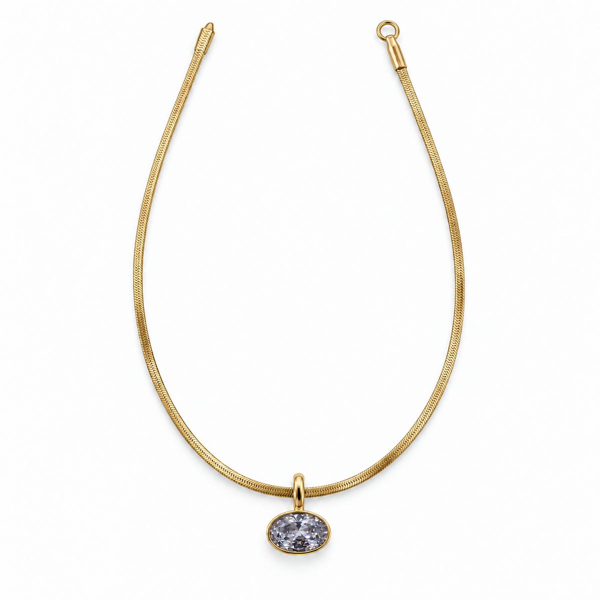 Oval Bezel CZ Slide Herringbone Necklace