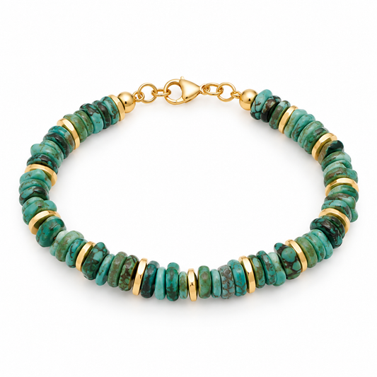 Turquoise Gold Disc Beaded Bracelet
