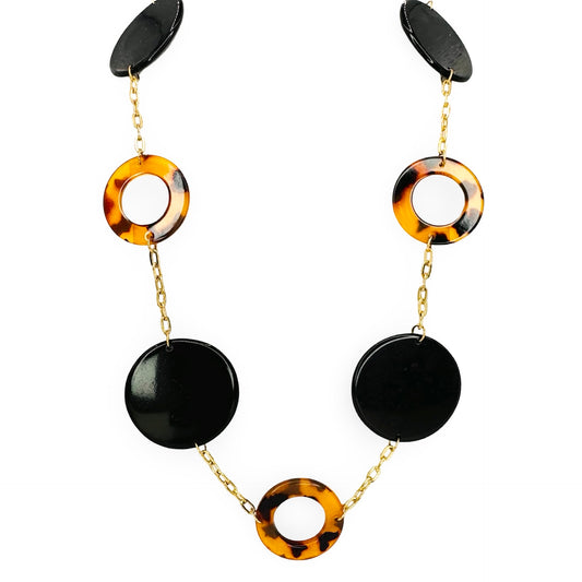 Animal Print Lucite O &amp; Flat Disc Long Necklace