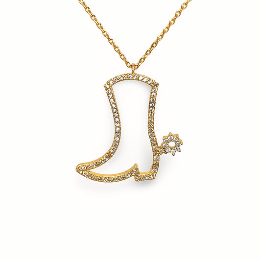 Large Pave Boot Outline Necklace