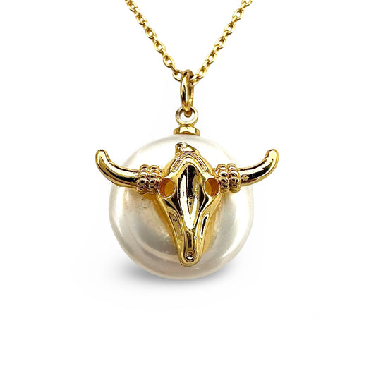 Freshwater Coin Pearl Steerhead Accent Necklace