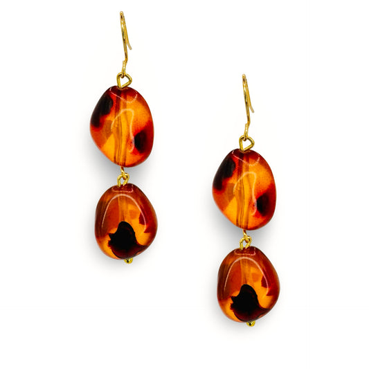 Animal Print Double Pebble Lucite Earrings