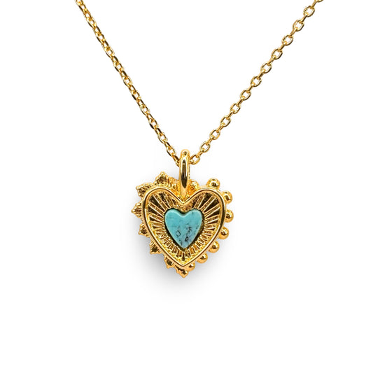 Scalloped Embedded Turquoise Heart Necklace