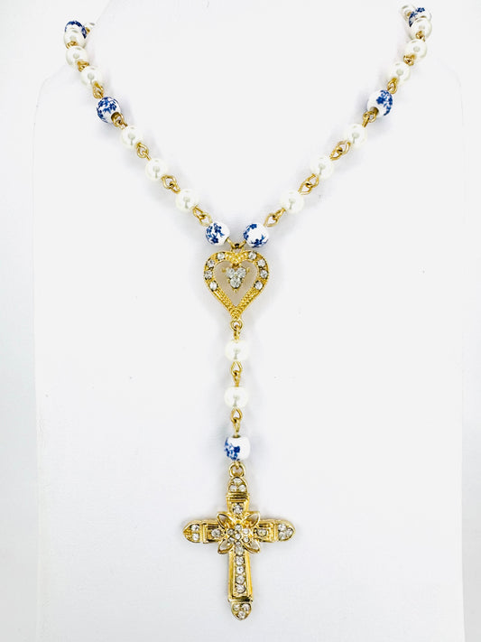 Pave Cross Chinoiserie Y Necklace