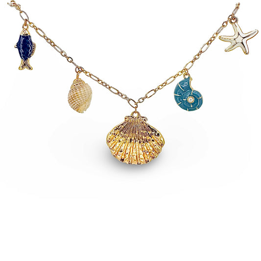 Clamshell & Enamel Beach Charms Necklace