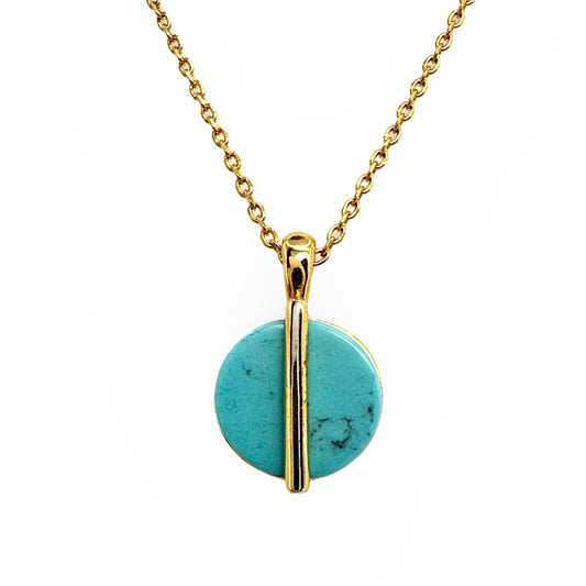 Semiprecious with Vertical Bar Circle Disc Necklace