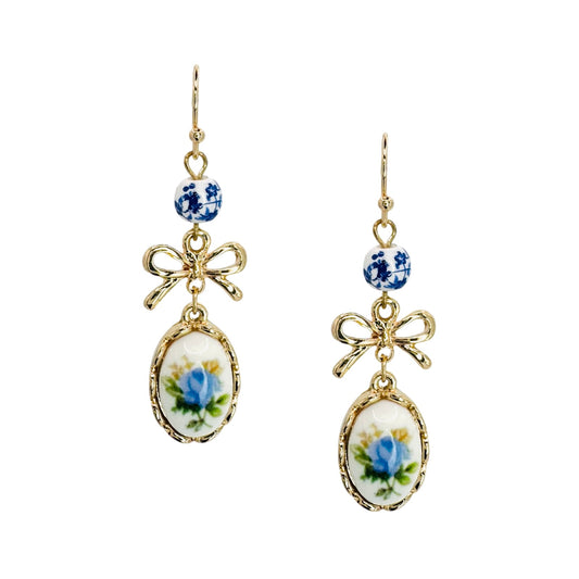 Chinoiserie & Bow Oval Drop Earring