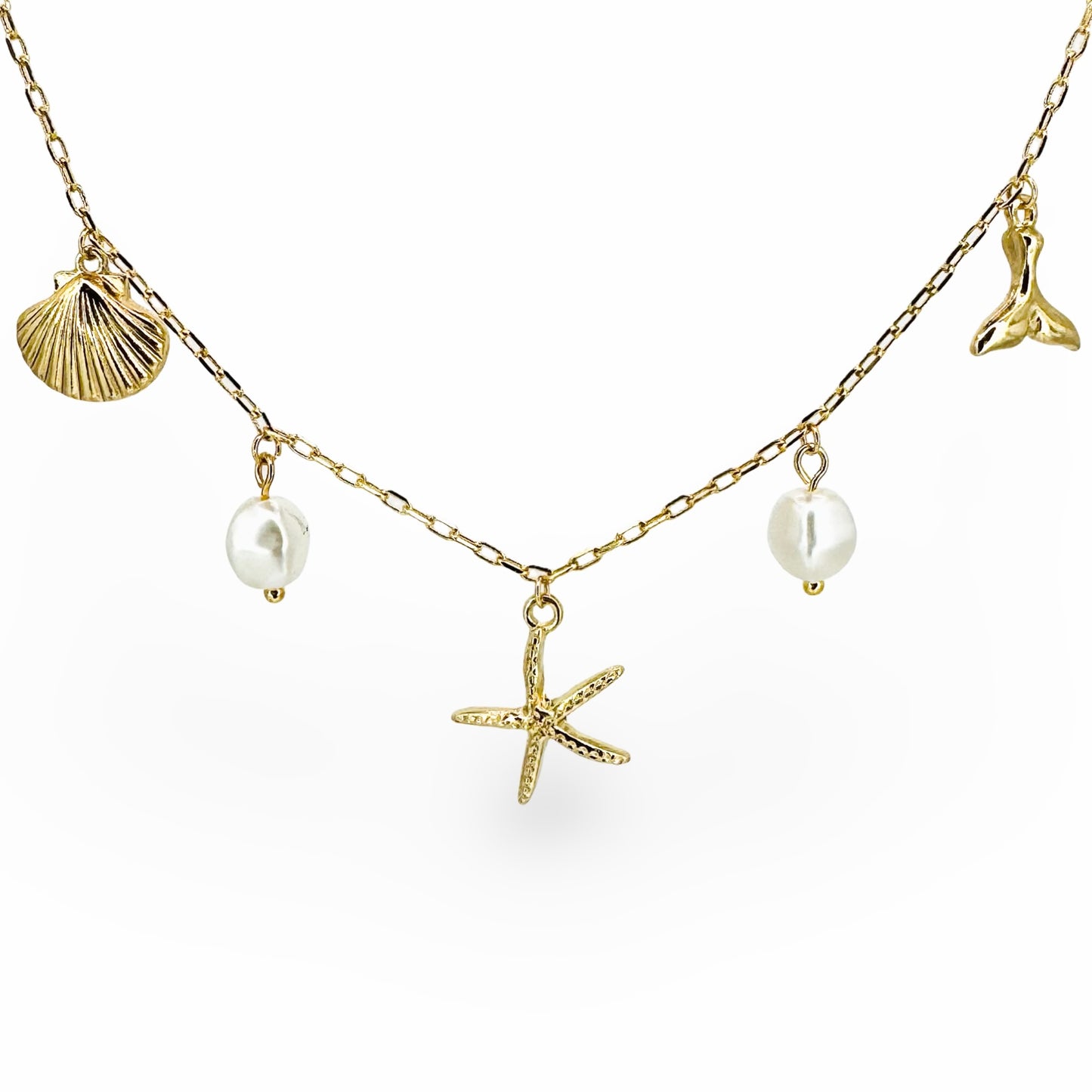 Beach Charms & Pearl Station Necklace