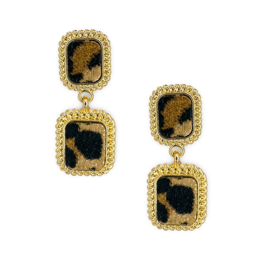 Animal Print Double Rectangle Drop Earrings