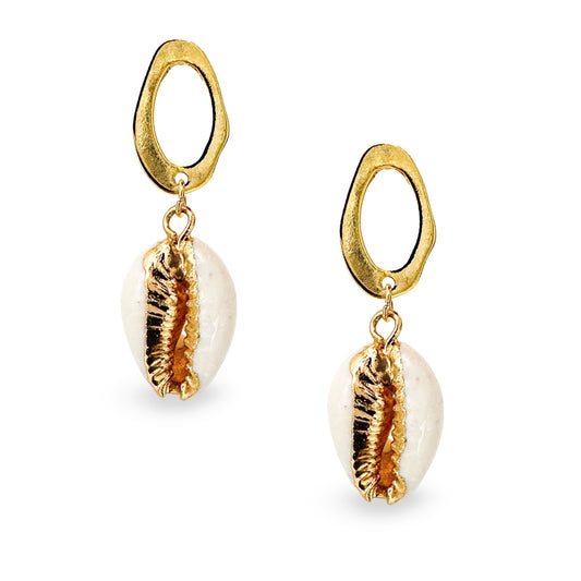 Gilded Cowrie Open Oval Earrings