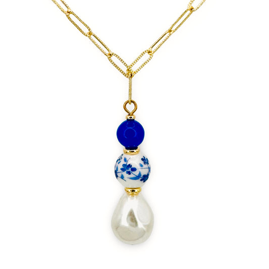 Agate & Chinoiserie Paperclip Necklace