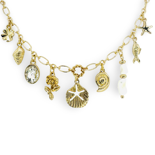 Small Clamshell & Beach Charms Necklace