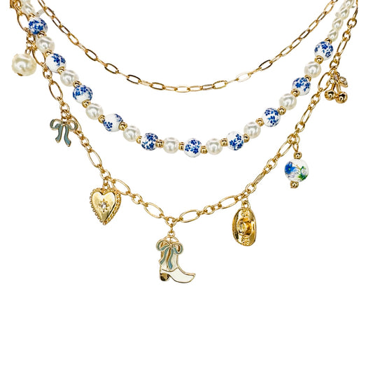 Triple Layer Cowgirl Charms Chinoiserie Necklace