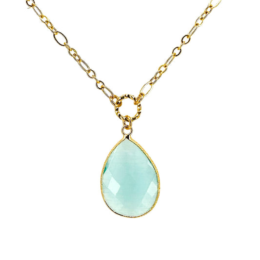 Faceted Aquamarine Teardrop Bezel Necklace