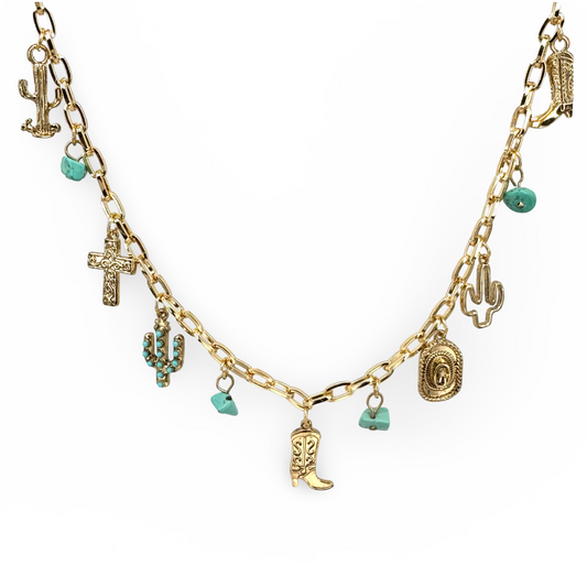 Turquoise Chips & Western Charm Station Necklace