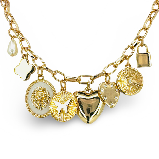 Lion & Hearts Charm Necklace