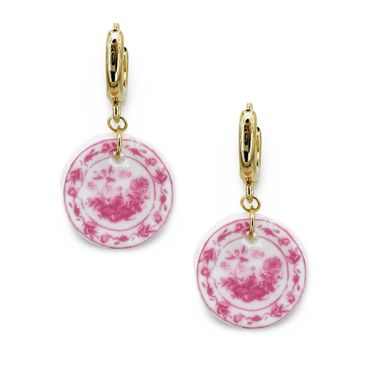 Porcelain Plate Huggie Earrings