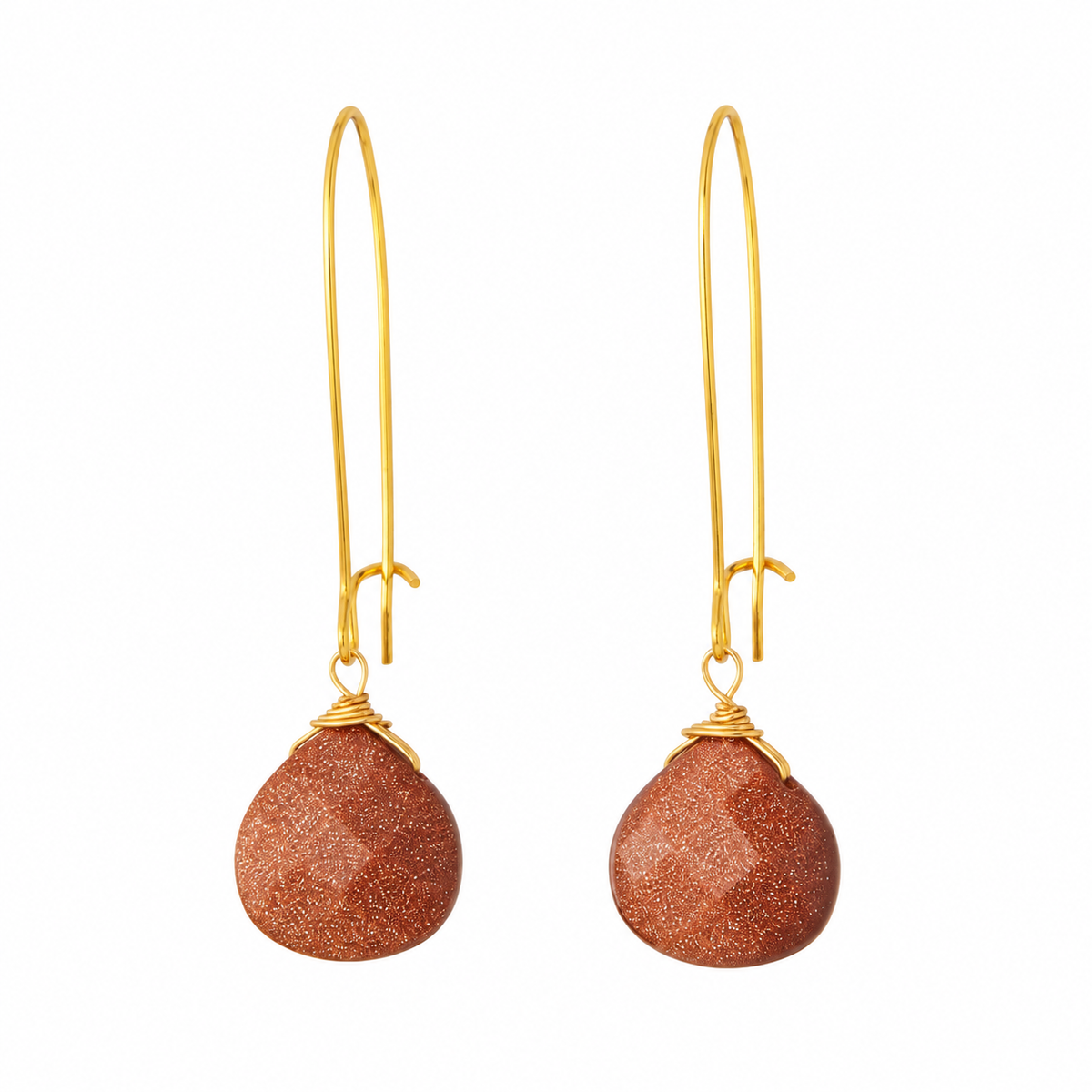 Goldstone Teardrop Wire-Wrapped Kidney Wire Earring