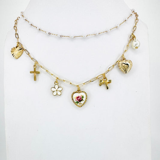 Chinoiserie Heart Delicate Double Layer Charm Necklace