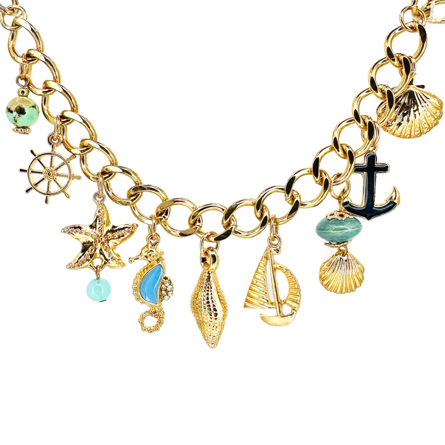 Mixed Chain Nautical Charms Necklace