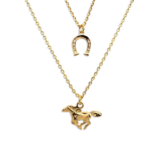 Horseshoe & Horse Double Layer Necklace