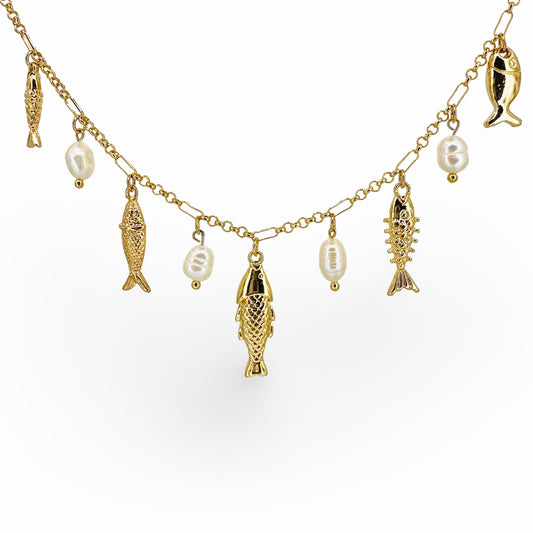 Fishes & Pearl Station Necklace