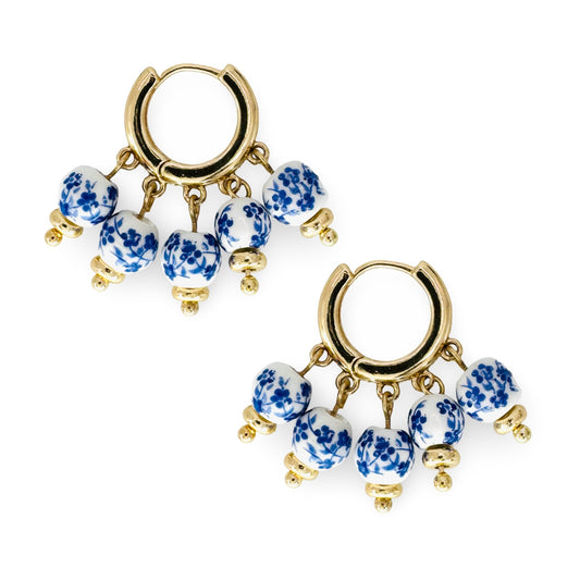 Porcelain Frilly Bead Huggie Earrings