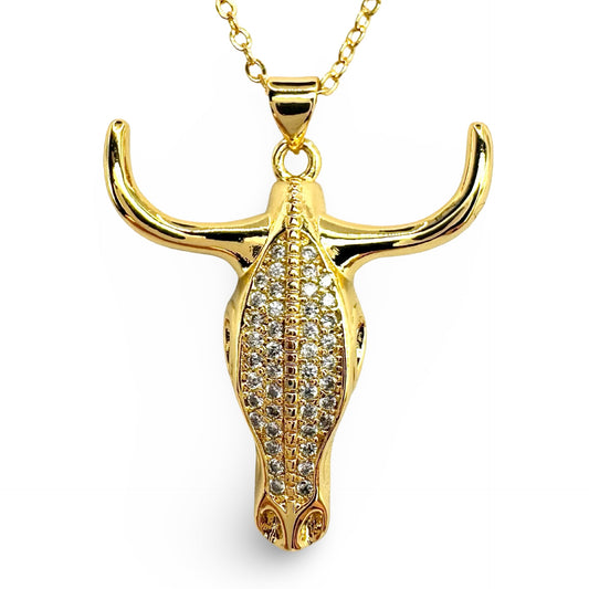 Large Pave CZ Steerhead Necklace
