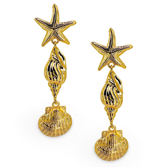 Triple Drop Starfish Seashell Earrings