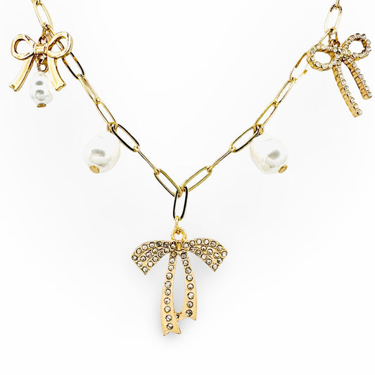 Bows & Pearls Charm Station Necklace
