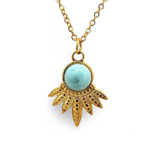 Turquoise Cabochon Feather Necklace