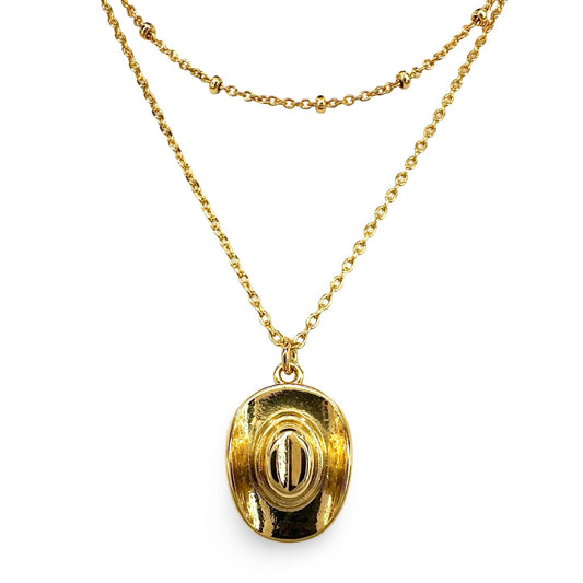 Double Layer Saturn & Cowboy Hat Necklace