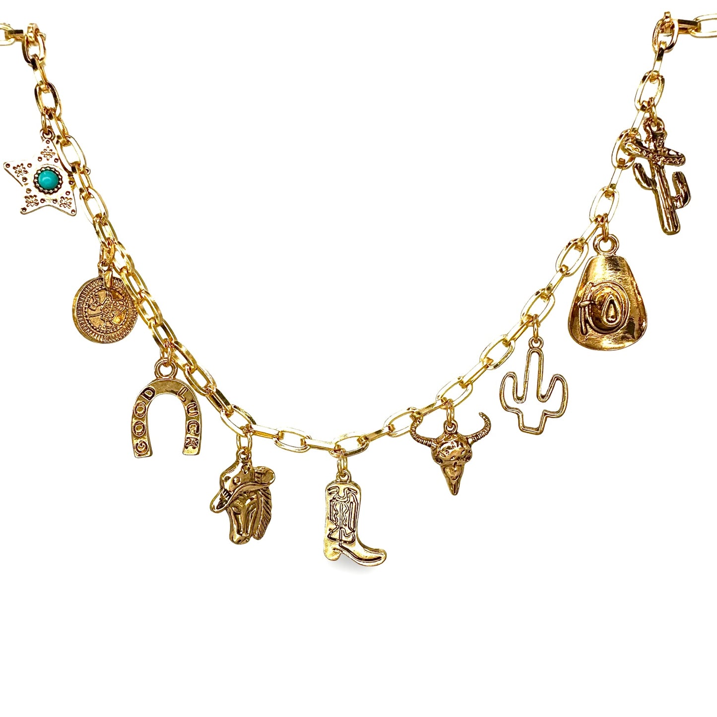Gold Lone Star Western Charm Station Necklace