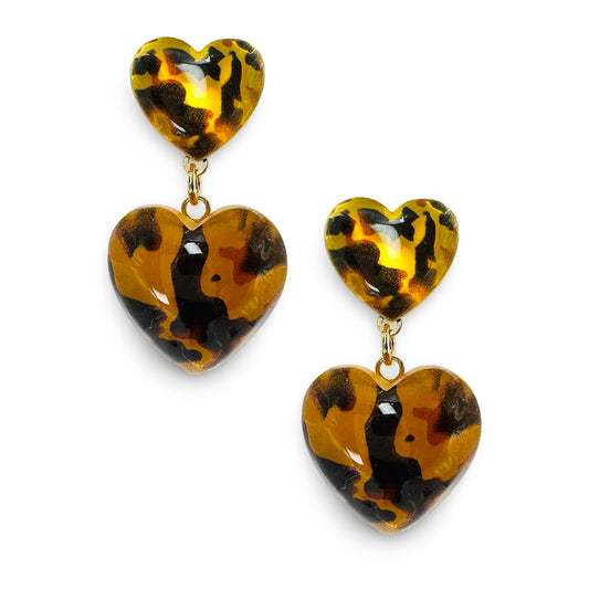 Animal Print Lucite Double Heart Earrings