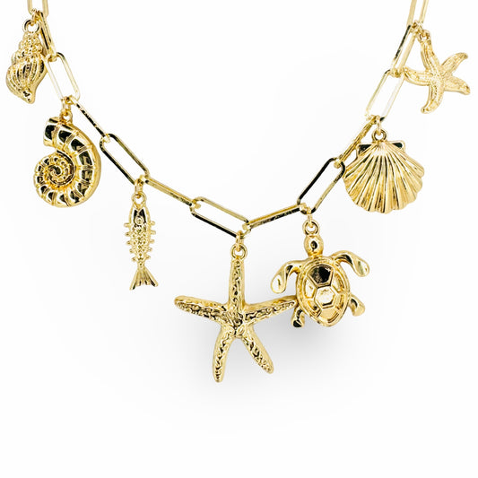 Starfish & Sealife Charms Paperclip Necklace