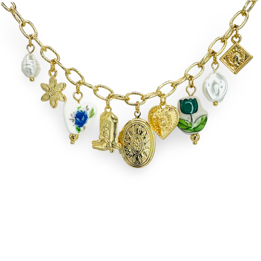 Locket & Tulip Multi Charm Necklace