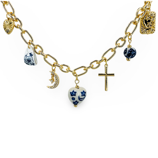Heart & Teacup Chinoiserie Charm Necklace