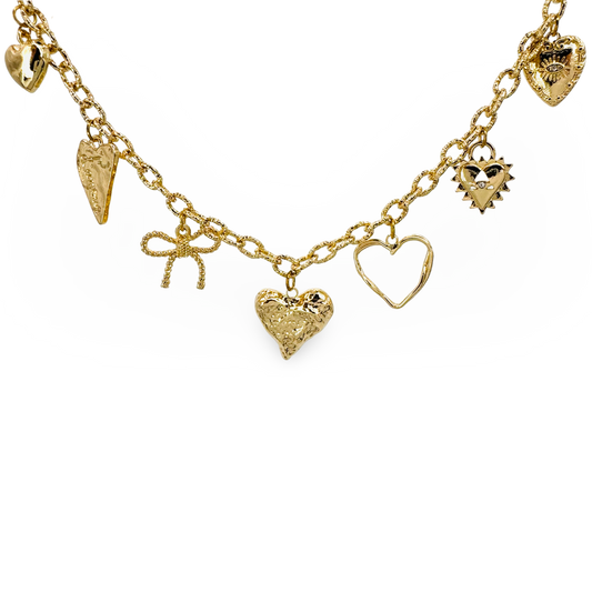 Assorted Hearts & Bow Tag Charm Necklace