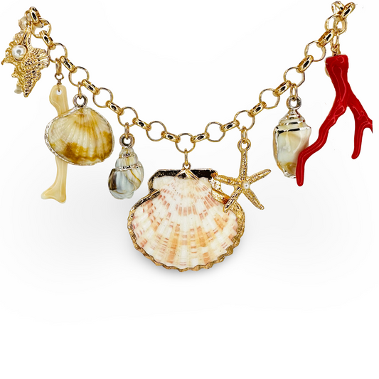 Gilded Seashells & Coral Charms Necklace