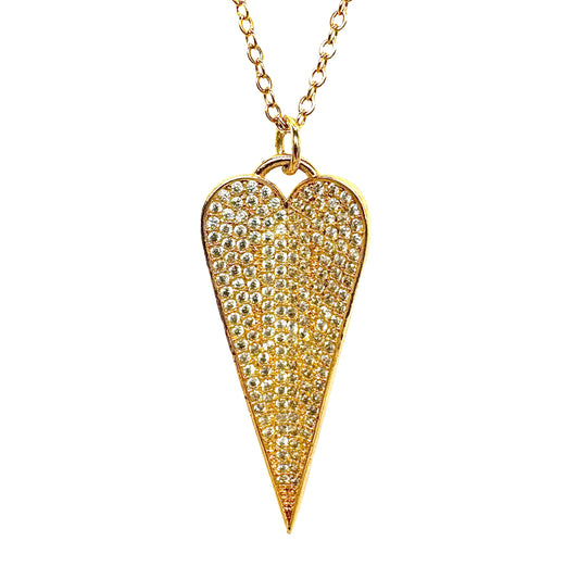 CZ Micropave Large Sharp Heart Necklace