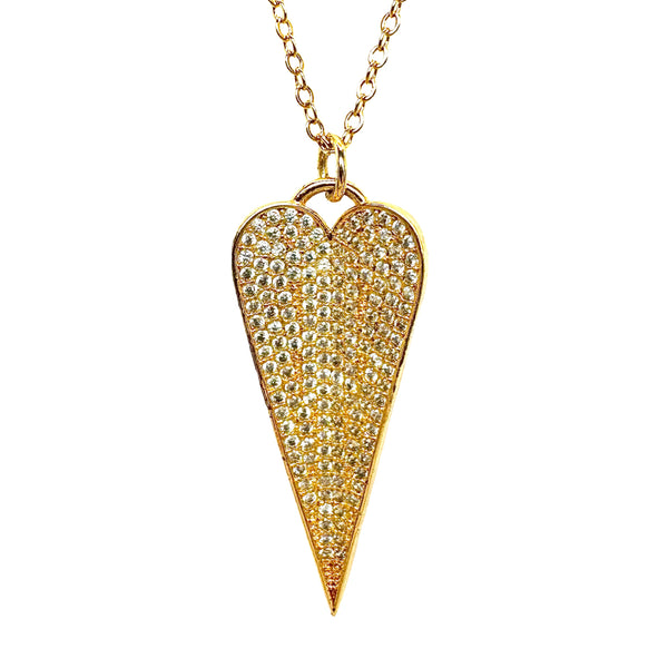 CZ Micropave Large Sharp Heart Necklace