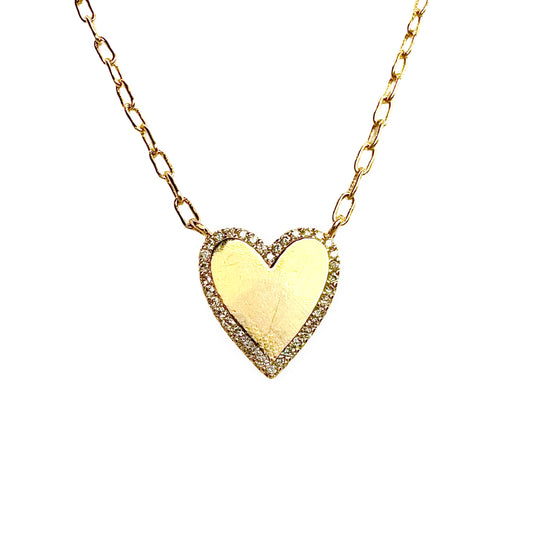 Pave Frame Gloss Heart Paperclip Chain Necklace