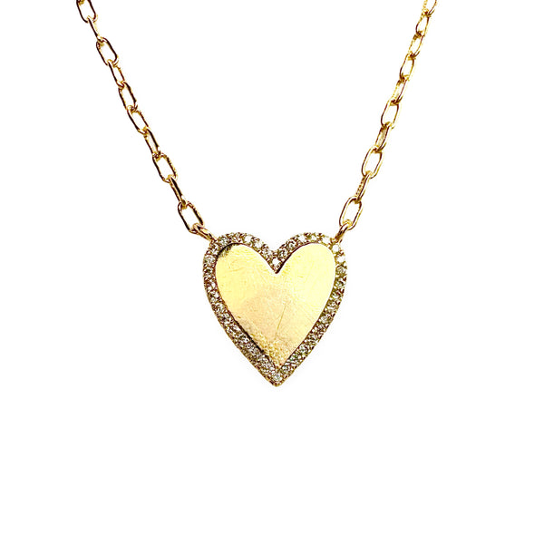 Pave Frame Gloss Heart Paperclip Chain Necklace