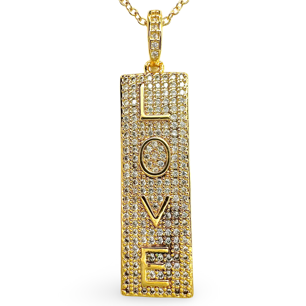 Large Pave Vertical Love Tag Necklace