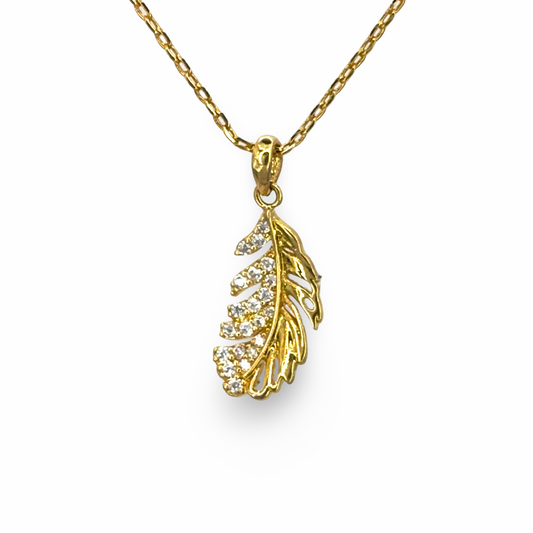 Half Pave Swag Feather Necklace