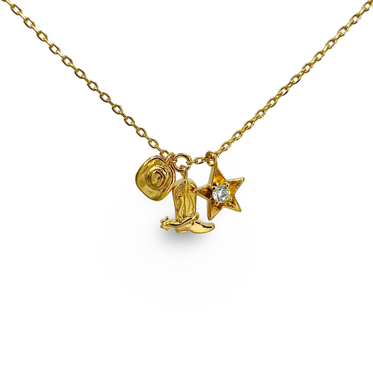 Small Cowboy Hat, Boot, & Star CZ Charm Necklace